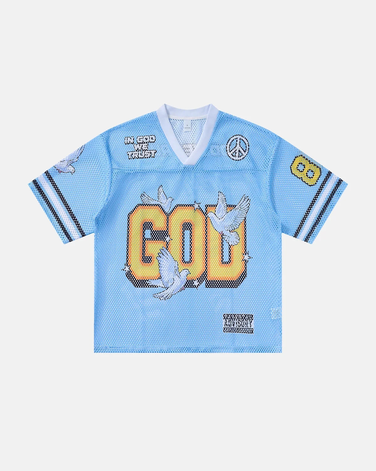 Dove graphic mesh football jersey displayed against a plain background