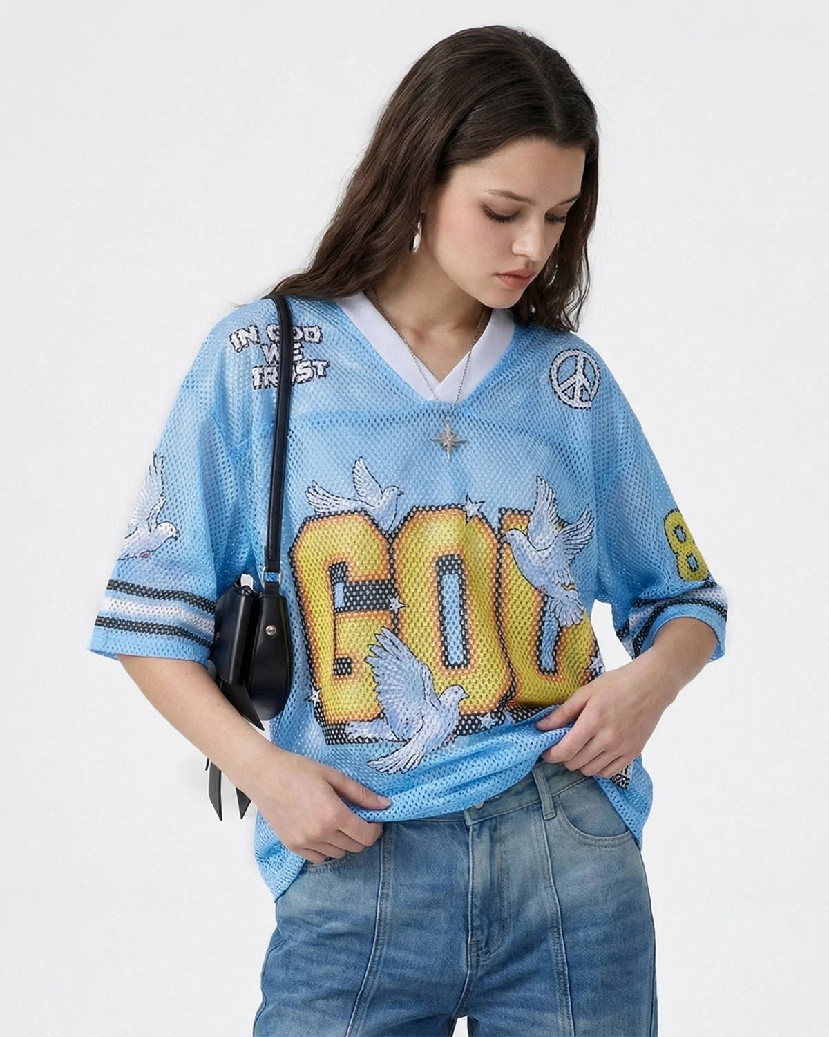 Back view of the dove graphic mesh football jersey