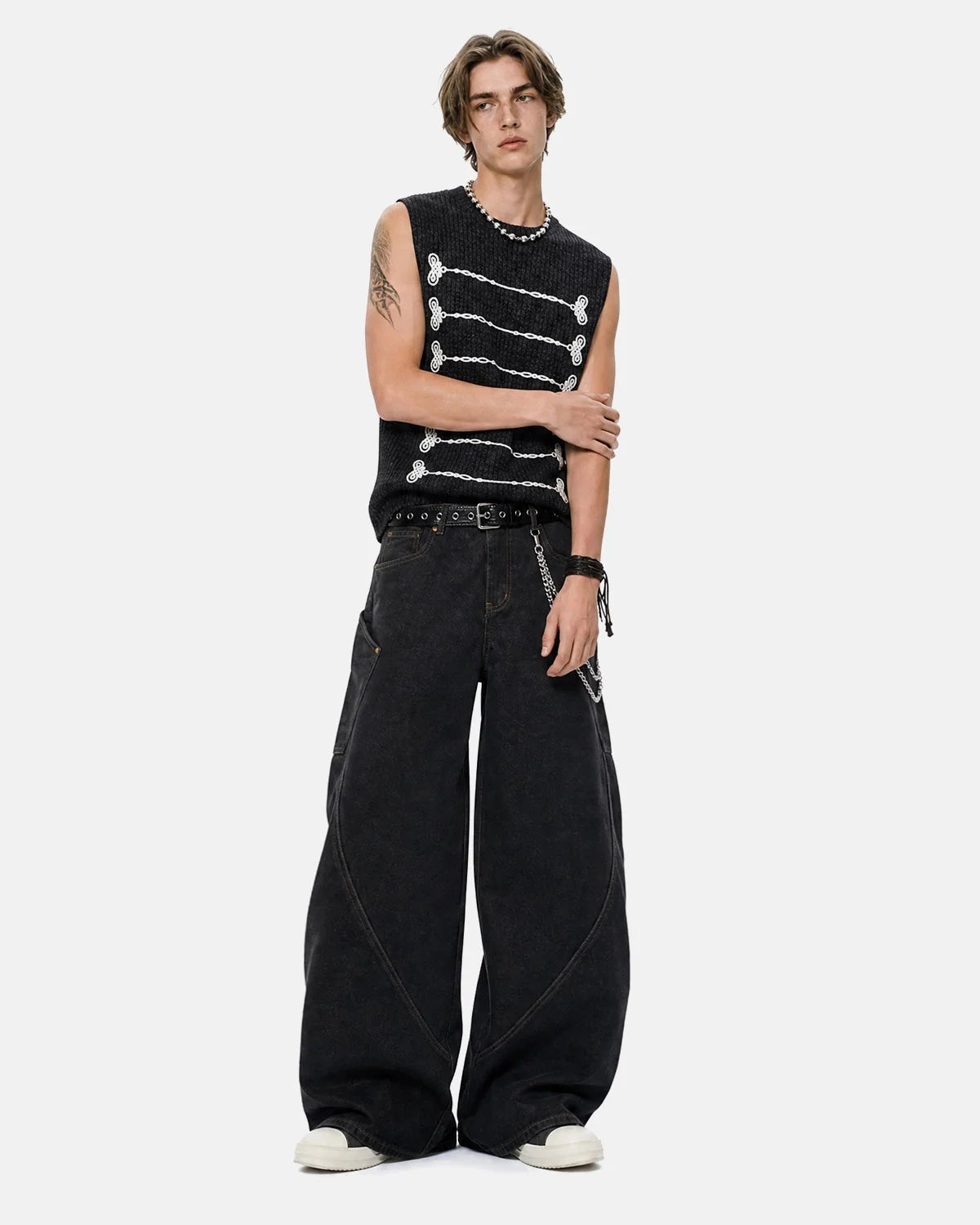 Embroidered knit tank top styled for casual streetwear