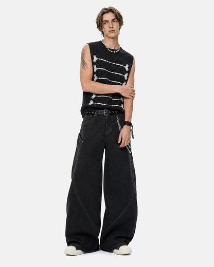 Embroidered knit tank top styled for casual streetwear