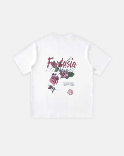 Front view of floral back print cotton T-shirt in soft cotton
