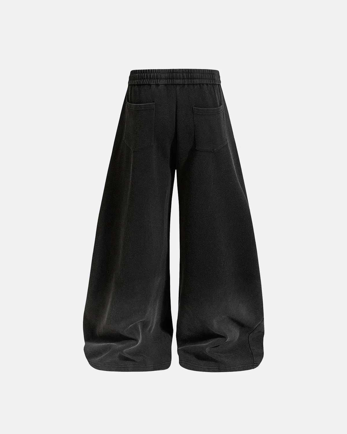 Model wearing gothic washed barrel-leg sweatpants from the front