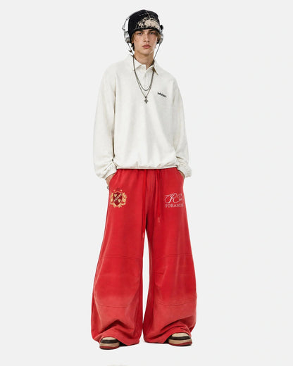 Close-up of the washed fabric and gothic graphic on the sweatpants