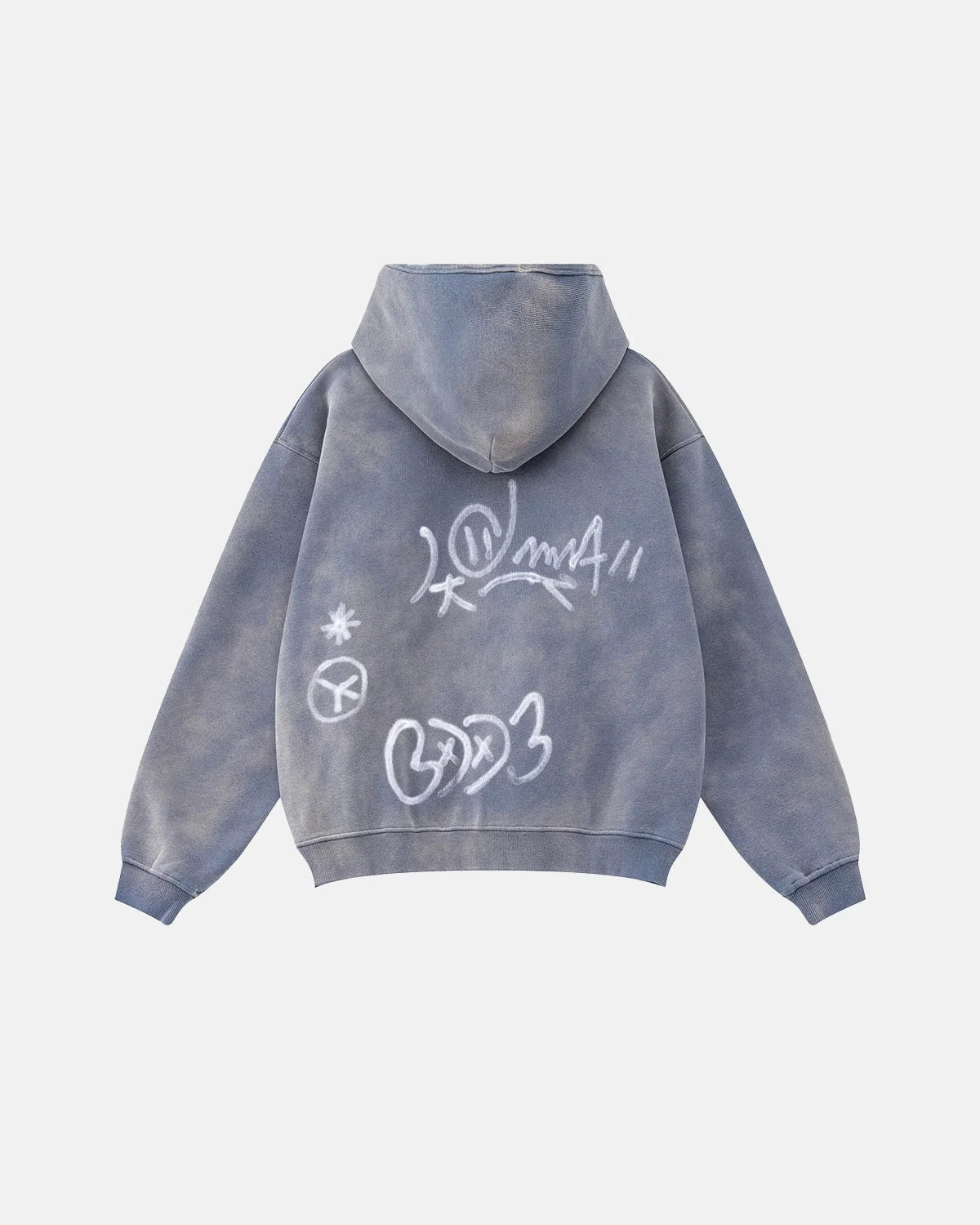 Washed graffiti hoodie with full-length zip fastening