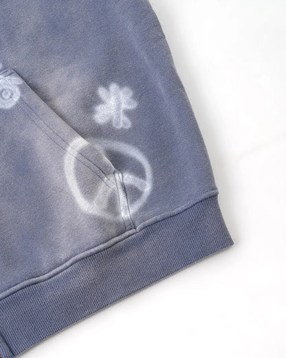 Detail of hoodie drawstrings and zip fastening
