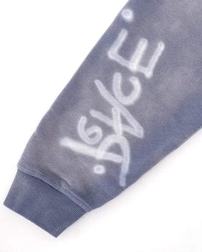 Full view of the washed graffiti zip-up hoodie