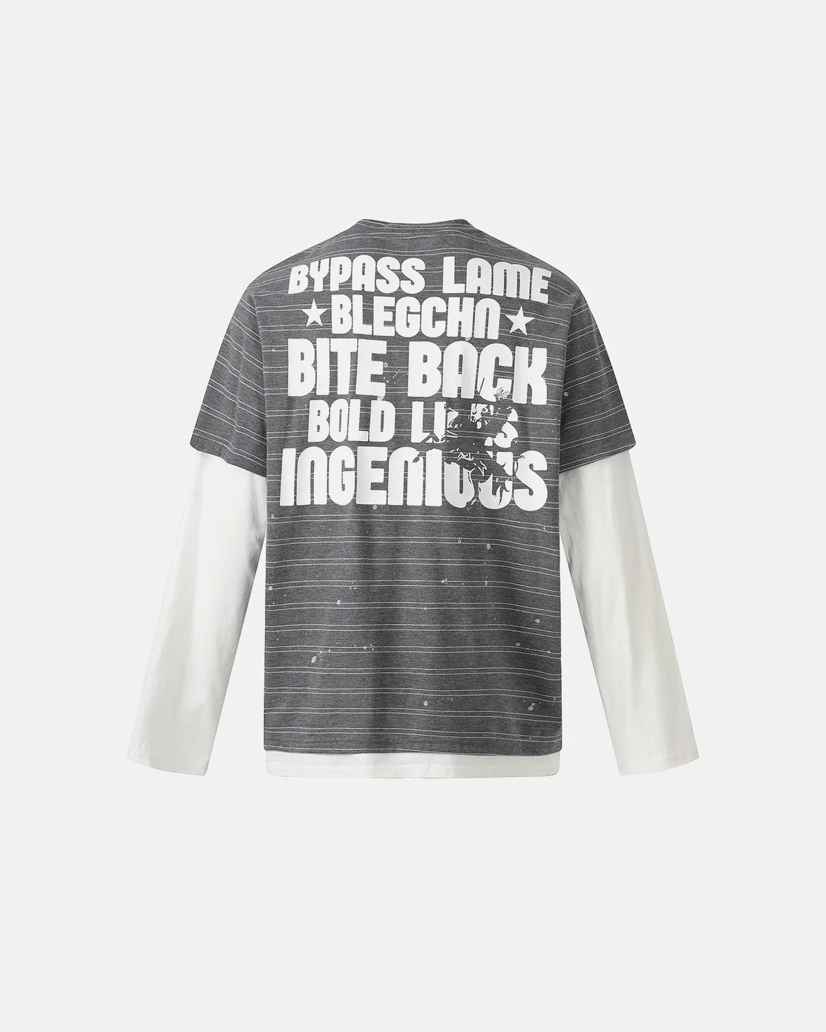 Side view of striped Henley T-shirt showing layered long-sleeve effect