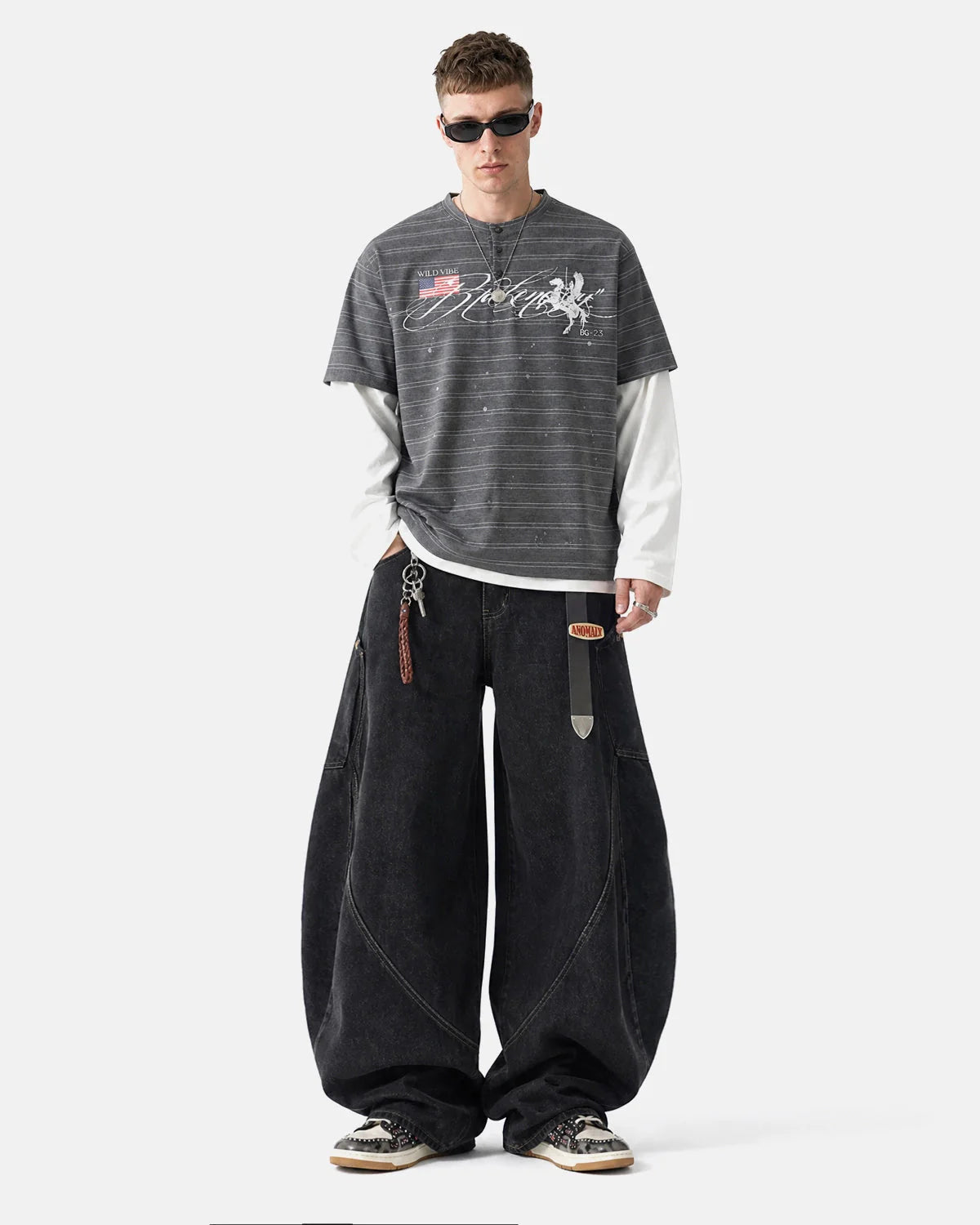Relaxed fit layered Henley T-shirt styled for everyday casual wear