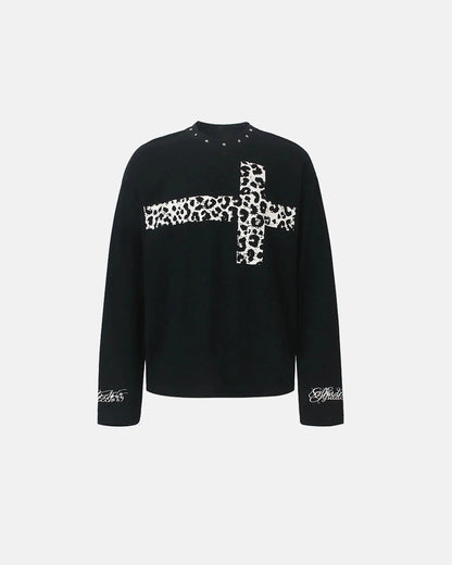 Leopard Cross Graphic Waffle T-Shirt Streetwear