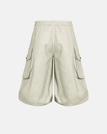Men's casual longline cargo shorts laid flat