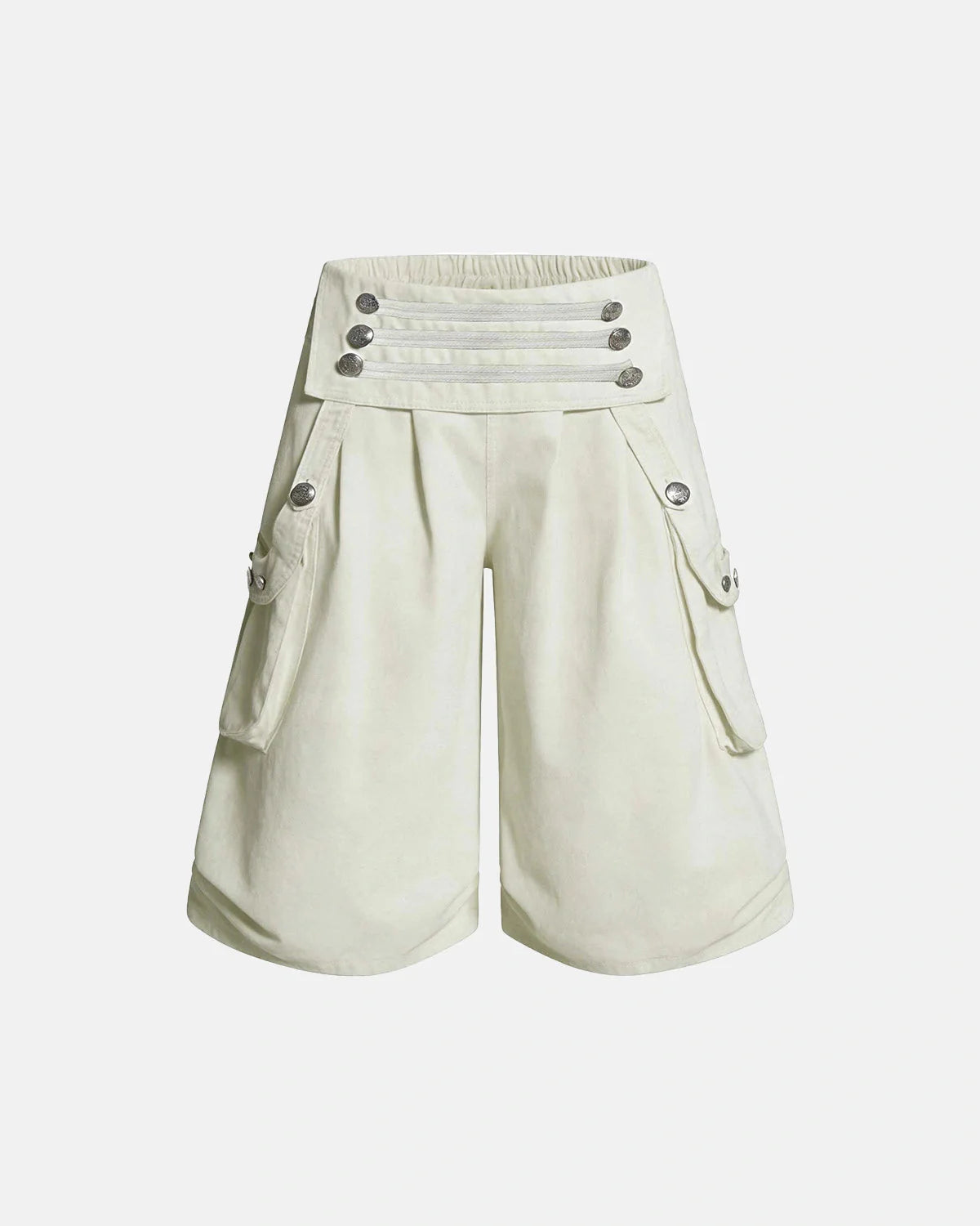 Close-up of cargo pocket detail on washed cotton shorts