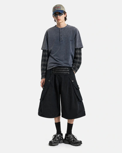 Men's longline cargo shorts with side cargo pockets