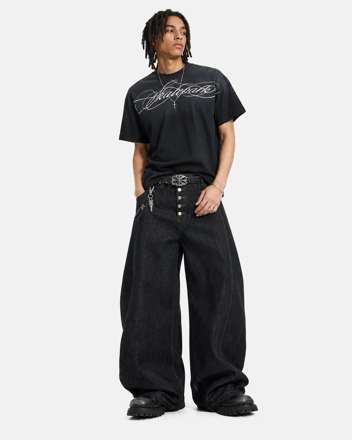Side angle of Monkey Wash Script Graphic baby T-shirt