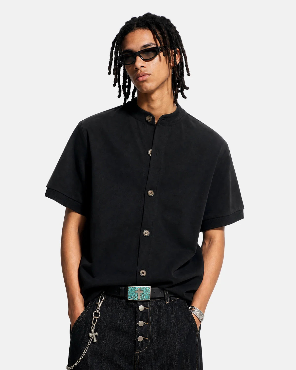 Short sleeve button cardigan layered with a polished everyday outfit