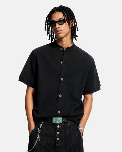 Short sleeve button cardigan layered with a polished everyday outfit