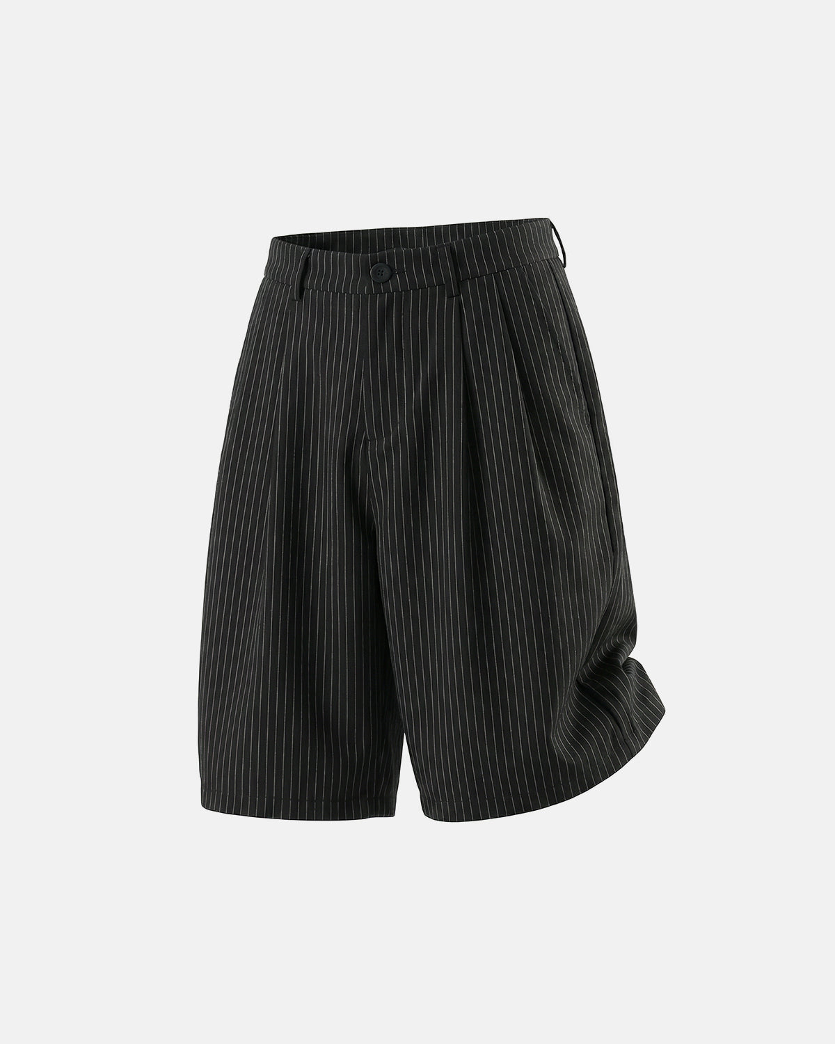 Men's pinstripe pleated tailored shorts shown from the front