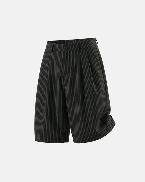 Men's pinstripe pleated tailored shorts shown from the front
