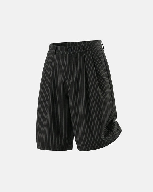Men's pinstripe pleated tailored shorts shown from the front