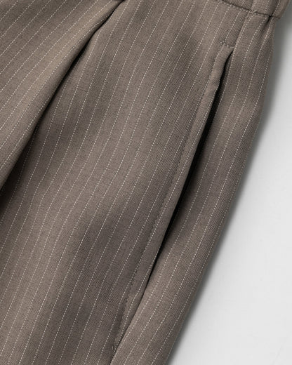 Full view of men's pinstripe pleated tailored shorts