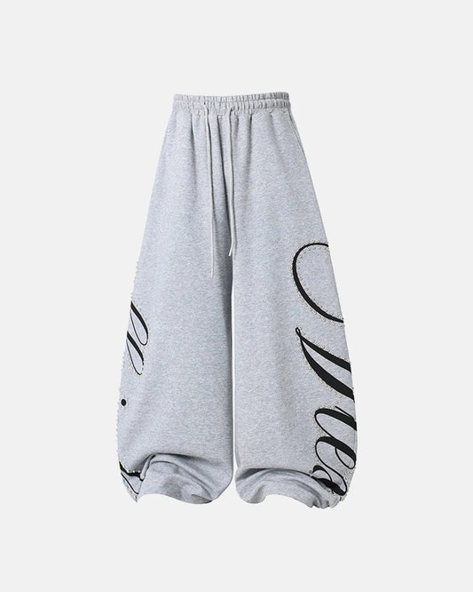 Rear view of baggy sweatpants with relaxed streetwear fit