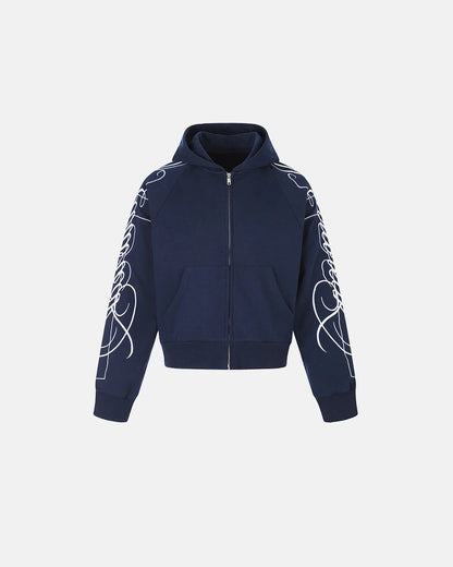 Graphic Raglan Sleeve Zip-Up Hoodie