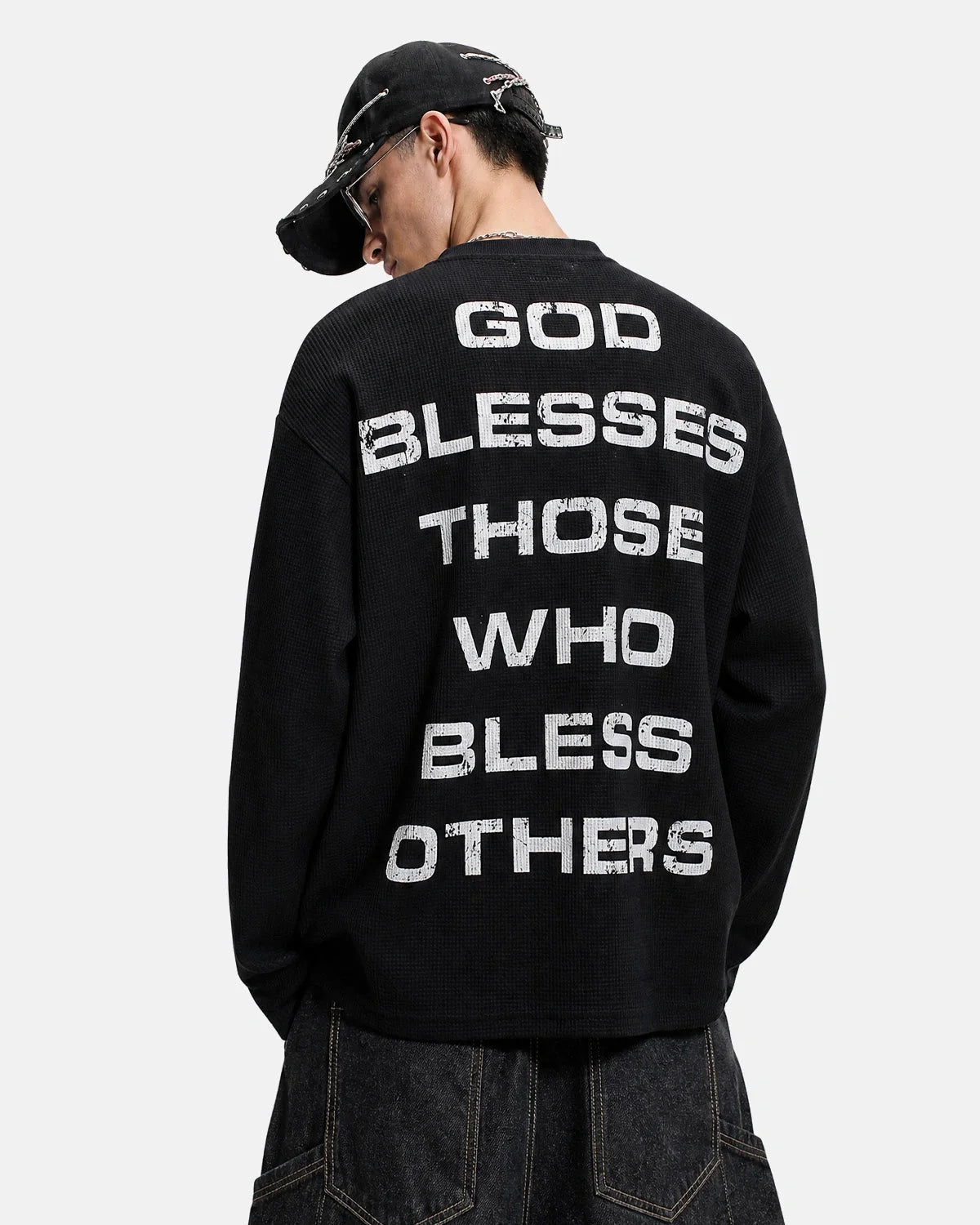 Waffle-knit long-sleeve T-shirt with a relaxed casual look