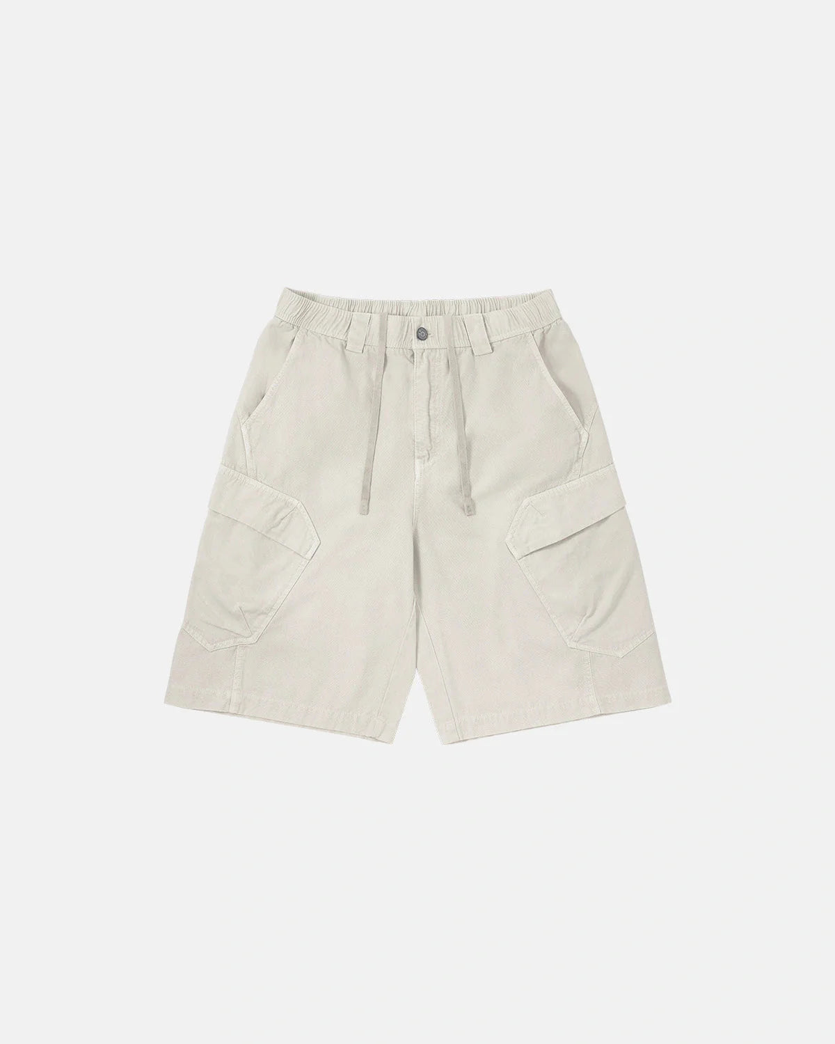 Close-up of washed fabric finish on cargo shorts