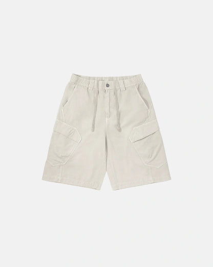 Close-up of washed fabric finish on cargo shorts