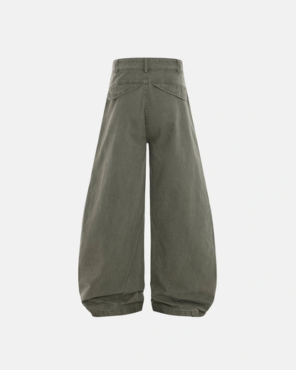 Barrel-leg silhouette of washed cotton cargo trousers