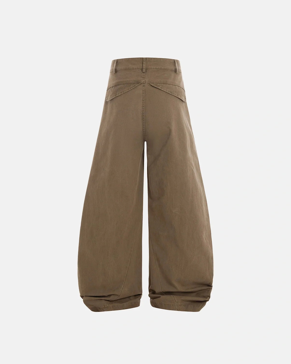 Side view of washed cotton barrel cargo trousers with cargo pockets