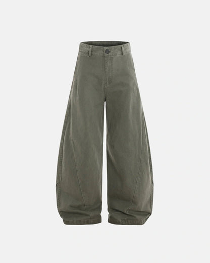 Close-up of a cargo pocket on washed cotton trousers