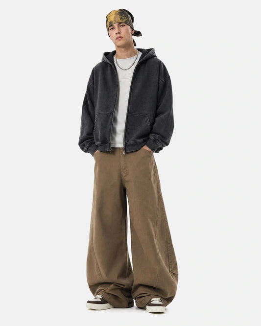 Washed cotton barrel cargo trousers shown in a relaxed silhouette