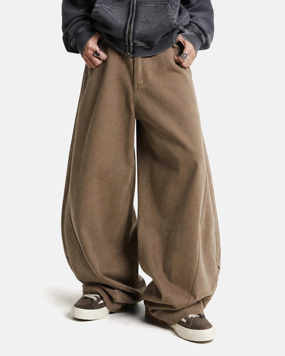 Detail of the washed cotton fabric on cargo trousers