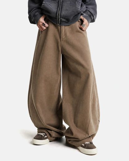 Detail of the washed cotton fabric on cargo trousers