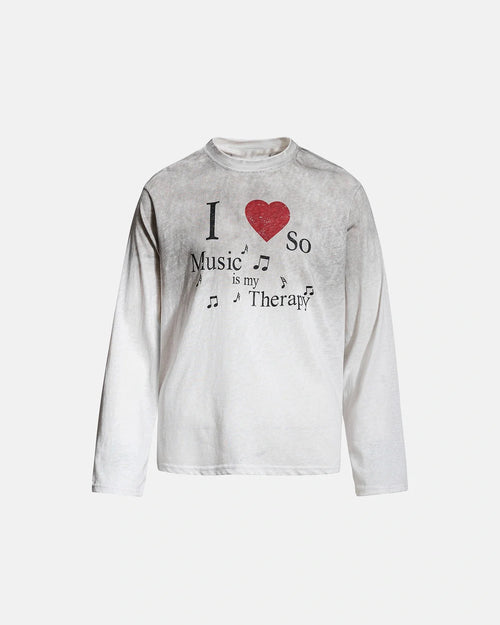 Washed cotton long sleeve T-shirt with a music graphic on the front