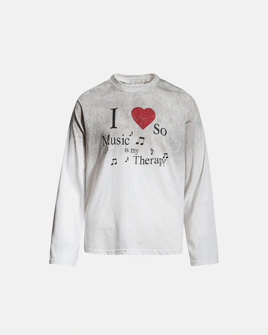 Washed cotton long sleeve T-shirt with a music graphic on the front