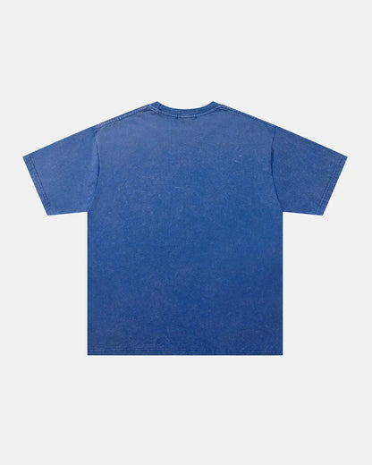 Close-up of rhinestone flame graphic on the front of the washed T-shirt