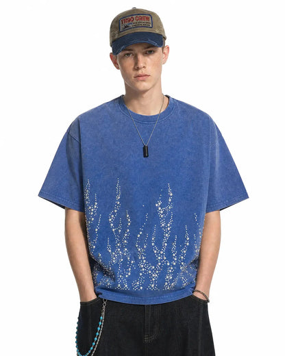 Washed boxy T-shirt laid flat showing short sleeves and crew neck